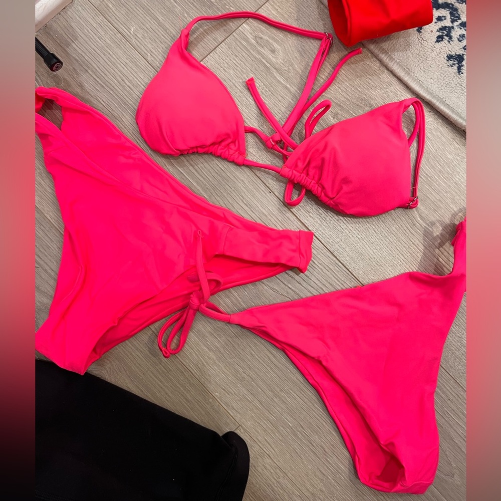 Hot Pink Three Piece Bikini Set
